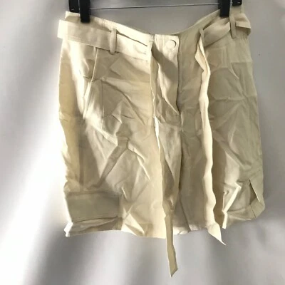$390 Helmut Lang Womens Dupioni Cargo Silk Bermuda Short Size 2 Ivory Shorts New - Image 1 of 4