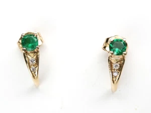 Colombian Emerald & Diamond Earrings 0.39 TCW 18K Yellow Gold Fine Jewelry Muzo - Picture 1 of 14