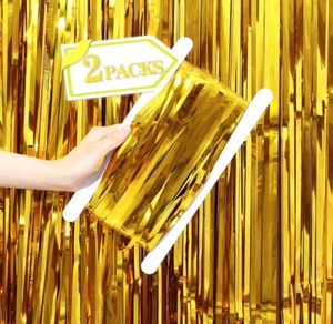 Gold Foil Fringe Curtain 2 Pack Tinsel Photo Backdrop Birthday Party Decor 3x8ft - Picture 1 of 3