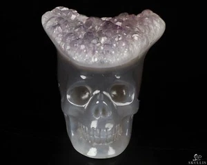 1.2" Amethyst & Agate Druse Carved Crystal Skull, Crystal Healing - Picture 1 of 7
