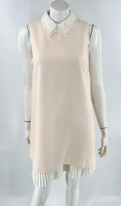 Nanette Lepore Ballet Slipper Shift Dress 8 Pink Cream Lace Collar Pleated Hem - Picture 1 of 7