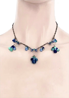 Blue Glass Beads Everyday Dragonfly Dainty Necklace By Anne Koplik Made In USA - Image 1 of 4