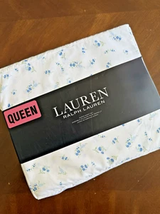 Ralph Lauren NIP 4PC Queen Sheet Set WHITE w/BLUE FLORAL PATTERN 100% COTTON - Picture 1 of 5