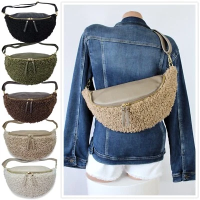 MADE IN ITALY ITALY ★ ECHT LEDER XL TEDDY GOLD CROSSOVER BAUCHTASCHE UMHÄNGETASCHE BODYBAG NEU