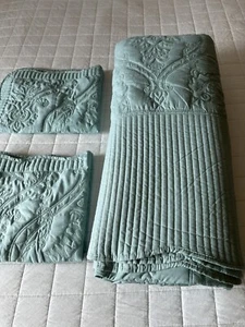 King Size Quilt Bedspread 2 Sham Set Aqua  Cottage Coastal 118x104” Chixin - Picture 1 of 24