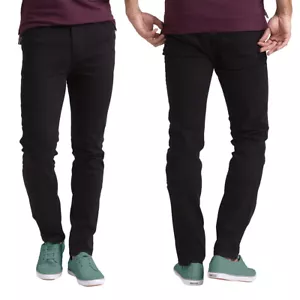 Mens Black Denim Jeans Casual Stretch Relaxed Straight Slim Fit Pant - Picture 1 of 5
