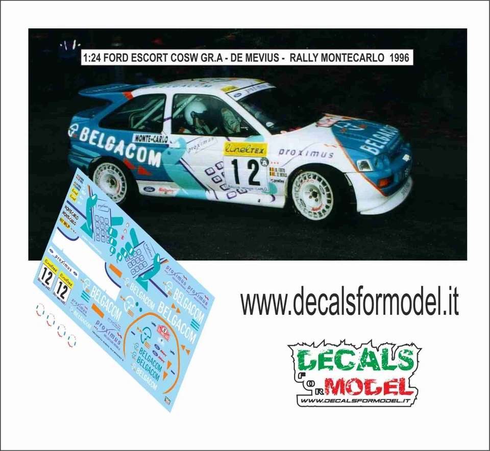 DECALS 1:24 FORD ESCORT COSW BELGACOM DE MEVIUS RALLY MONTECARLO 1996 - Immagine 1 di 1