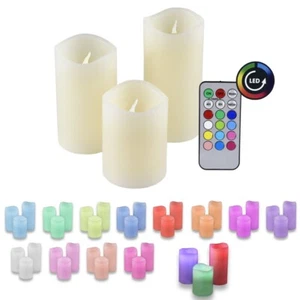 Juego de 3 velas LED con control remoto temporizador de cambio de color velas de cera real - Imagen 1 de 10