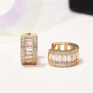 Iced out Hoop Earrings With Cubic Zirconia Unisex Hip Hop Jewelry, Gold Plated - Picture 1 of 4