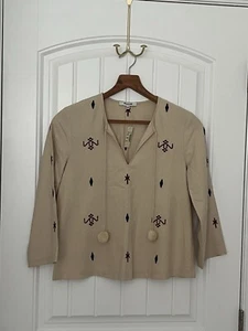 Madewell NWT Women’s XXS Taupe Silk Embroidered Blouse - Picture 1 of 6