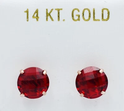 LAB CREATED RUBY CHECKERBOARD  6.44 Cts  STUD EARRINGS 14K ROSE GOLD - NWT - Image 1 of 3