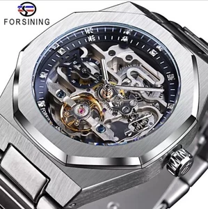 Men's Skeleton Mechanical Luminous Luxury Waterproof Octagon Shape Watch - Picture 1 of 14