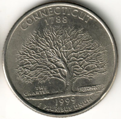 USA - 1999D - Washington ¼ $ - Connecticut - Error - Weak Strike "Oak" - #15589 - Image 1 of 2