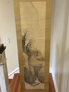 Japanese Painting Ink Painting Scroll Mountains and Fisherman Kakejiku - Picture 1 of 12