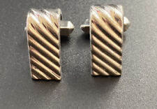SWANK Sterling Silver Cufflinks Ribbed Rectangle Curved Signed
