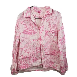 Victoria Secret Pink White Medium Long Sleeve Button Down Pajama Top 26x20 - Picture 1 of 7
