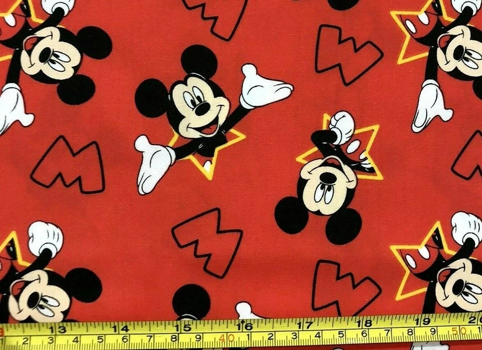Tina Scrap Disney Mickey Mouse Red Star Cotton Fabric 9”x21”  - Image 1 of 1