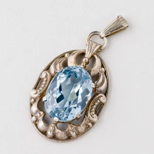 Pendant Blue Stone 835 Silver 6.1g 4cm - Picture 1 of 4