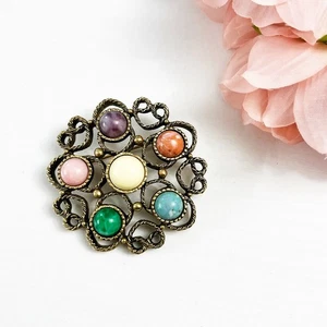 Sarah Coventry "Festival" 70's Vintage Cabochon Brooch Pin - Picture 1 of 7