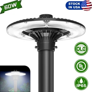60W Led Post Top Light Dusk to Dawn 5000K Outdoor Circular Area Pole Lighting - Picture 1 of 13