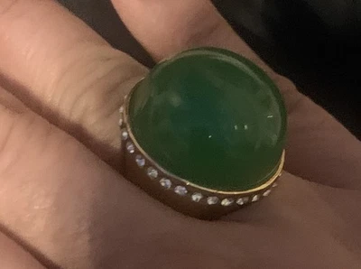 ANN TAYLOR Gold Tone With Green Lucite & Clear Rhinestone Dome Ring New - Image 1 of 4