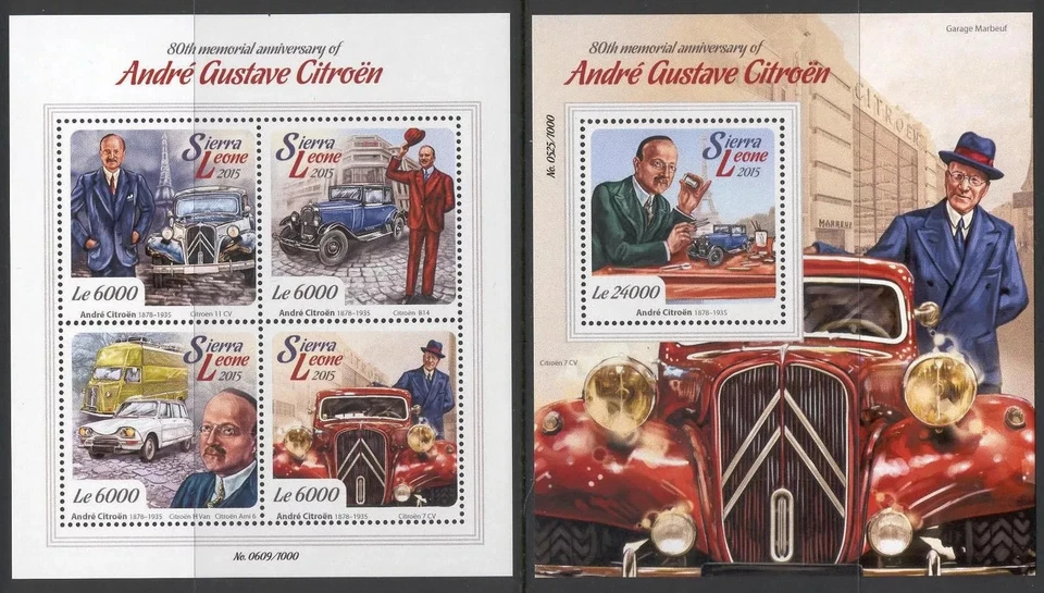 Andre Citroen - Automóviles franceses - sellos estampilla Sierra Leona 2015 MNH** Foto 1 de 1