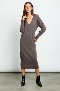 Rails Margot Latte Kaschmir Baumwolle Langarm V-Ausschnitt Midikleid Gr. Small - Bild 1 von 11