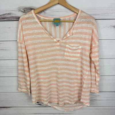 C&C California Linen V Neck Striped Womens Top Size XS - Image 1 of 4