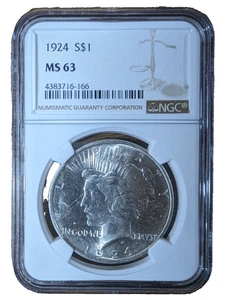 1924 Peace Dollar NGC MS63 - Picture 1 of 3