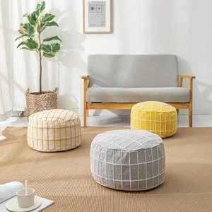 Unstuffed Ottoman Pouffe Cover Foot Stool Round Handmade Woven Unfilled Pouf for - Picture 1 of 8