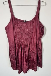 Eileen Fisher Rumpled Tussah Wine Silk Sequin Pintuck Tank Top Size 2X Side Zip - Picture 1 of 12