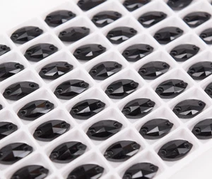 Sew On Rhinestones Glass Black Navette 6x12mm Crystal Flatback Beads - Picture 1 of 7