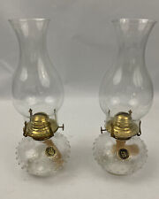Pair of Vintage Clear Lamplight Farms Oil Lamps Hobnail Textured Dots
