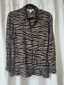 Vintage Josephine Chaus Tiermotiv 3 Knöpfe durchsichtig Top Größe 8 Tiger/Zebra Druck - Bild 1 von 20