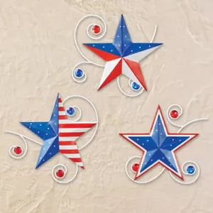 Set of 3 Patriotic 4th of July Stars Indoor/Outdoor Metal Wall Art Sculptures - Picture 1 of 1