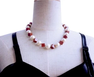 Collar cuadrado de arena dorada de 14 mm crema madre perla 19" suministro de marcado de joyas - Imagen 1 de 9