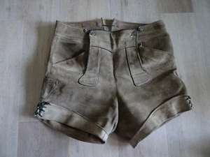 Alte Lederhose kurz, sandfarben, Top, Gr. 54 (47cm einf. Bundweite), 42 cm lang - Bild 1 von 8