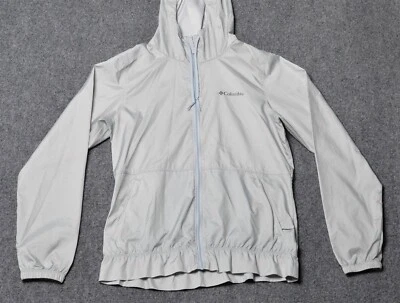 WOMENS COLUMBIA WINDBREAKER JACKET SIZE EXTRA SMALL XS GRAY COATFULL ZIP HOODIE - Image 1 of 4