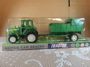 A115 New Ray Tractor + Trailer Farm Motor Toy Plastic New + Box - Picture 1 of 9