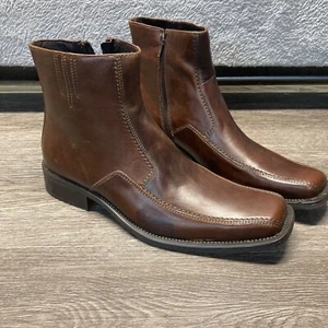 Men's Skechers Collection Brown Leather Side Zip Ankle Boots, Size 9.5 - Picture 1 of 10