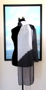 EILEEN FISHER Japanese Black & White Chiffon Silk Shibori Scarf 74" - Picture 1 of 9