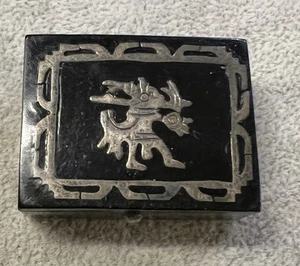 Vintage Mexico Mayan STERLING Black Enamel 1.5” Pill BOX Signed M.C.—-749 - Picture 1 of 10
