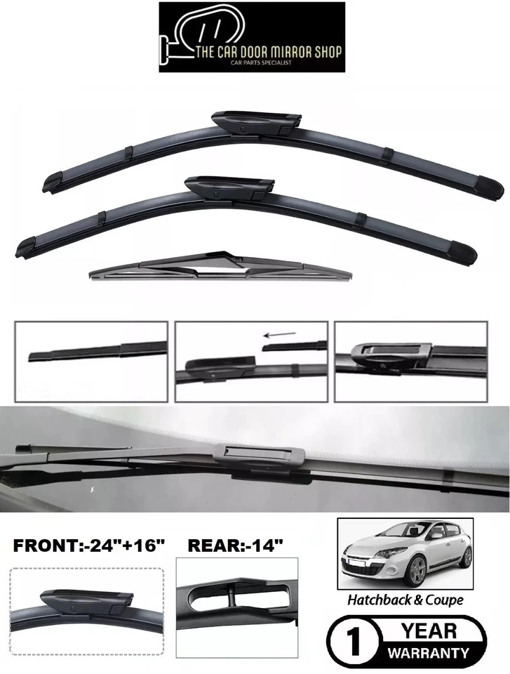 Juego limpiaparabrisas delantero 24" 16" trasero 14" Renault Megane MK3 2008-2017 Foto 1 de 4