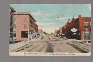 Miles City MONTANA 1913 MAIN STREET STORES Streetlights BEST LIGHTED IN STATE B2 - Picture 1 of 2
