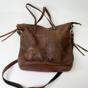 Lucky Brand braune Echtleder Chevron Patchwork Handtasche Umhängetasche - Bild 1 von 16