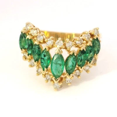 14K Yellow Gold Emerald & Diamond Chevron Cocktail Ring by Effy Hematian - Image 1 of 4