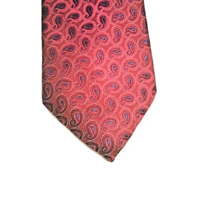 Галстук шелковый Neiman Marcus Paisley ручной работы красный синий и желтый шов галстук - Изображение 1 из 4