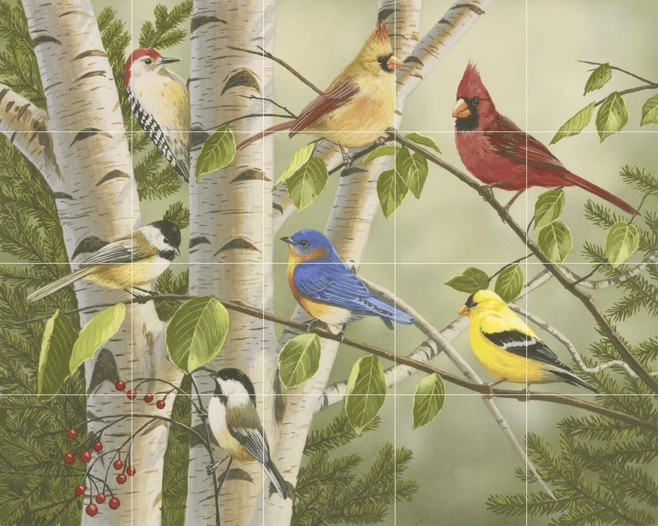 Mural de azulejos de salpicadero de cerámica para pájaros cocina/baño - amigos de verano Foto 1 de 1