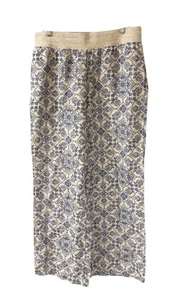 Weiche Umrandung Leinenhose Damen blau & beige Gummibund Large - Bild 1 von 5