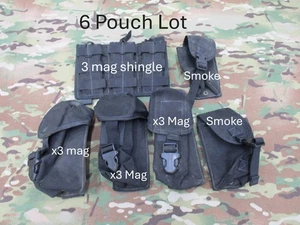(6) POUCH LOT BLACK TACTICAL TAILOR MOLLE POUCH SET TRIPLE MAG SHINGLE SMOKE 556 - Picture 1 of 8